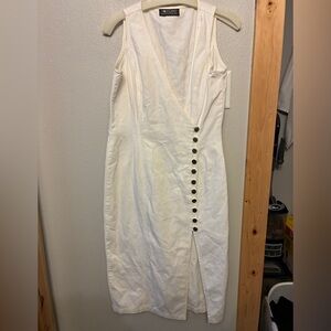 Chorus‎ Blues Vintage Asymmetrical Western White Buttoned Sleeveless Dress Sz M